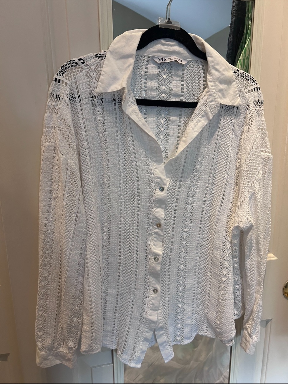Zara White Crochet Button-Front Top